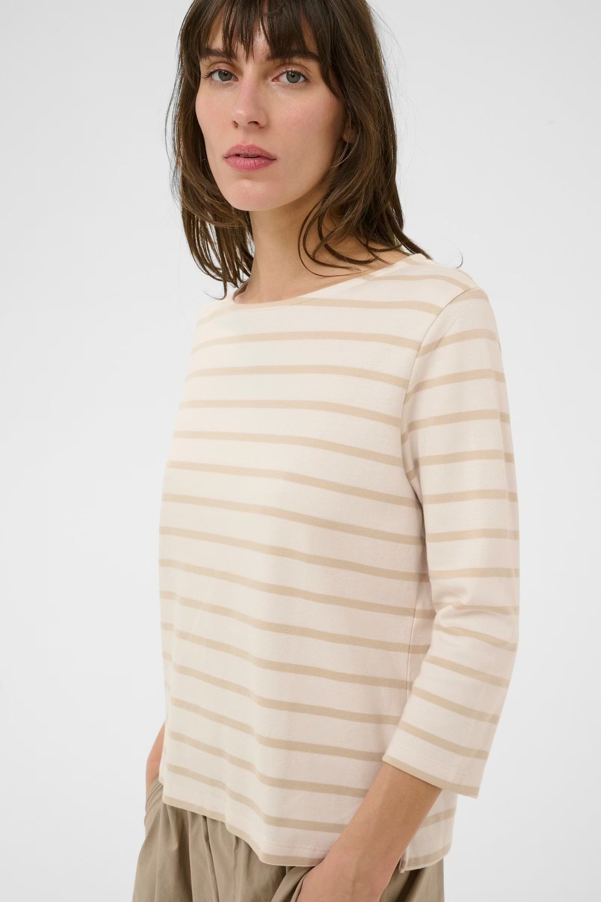 Part Two NelaPW t-shirt, french oak stripe, back view