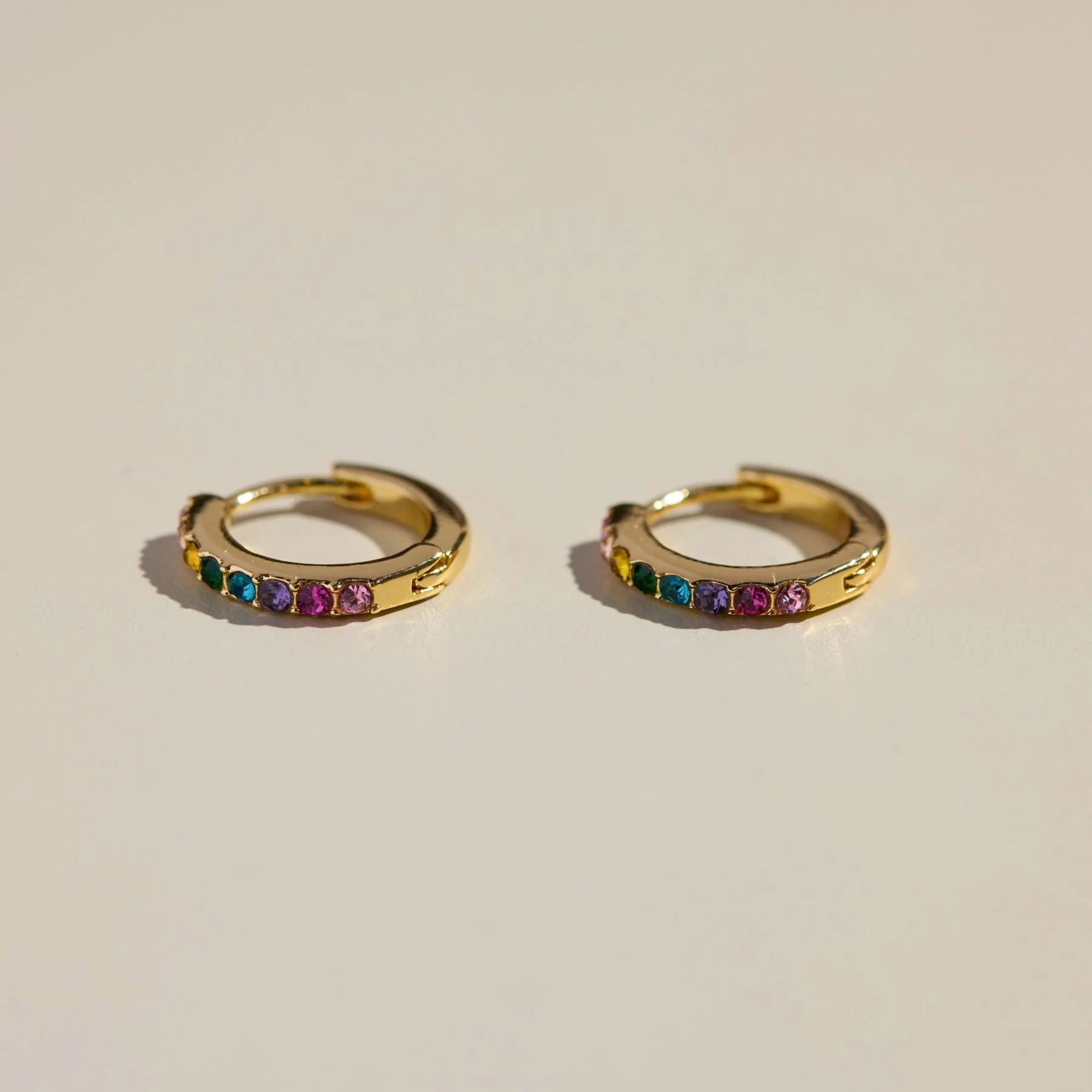Nickel & Suede Rainbow Pave Huggies