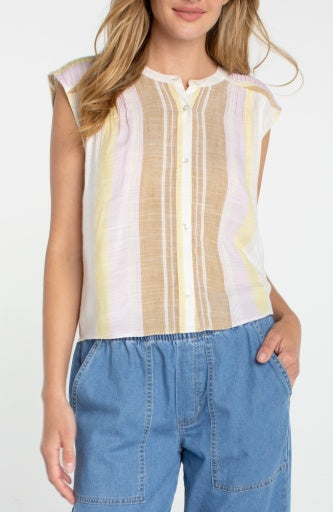 Dolman Button Front Blouse with Shirring