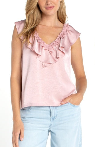 Ruffle Front Sleeveless Top, Light Rose