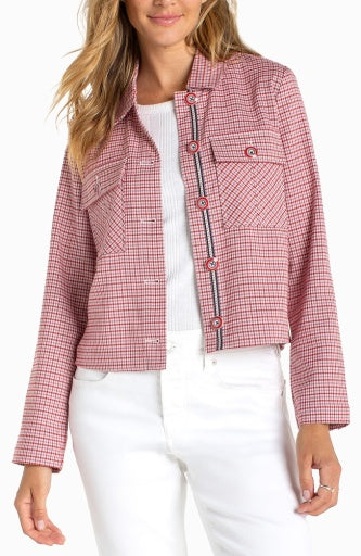 Shacket with Flap Pockets, Cherry Red Plaid