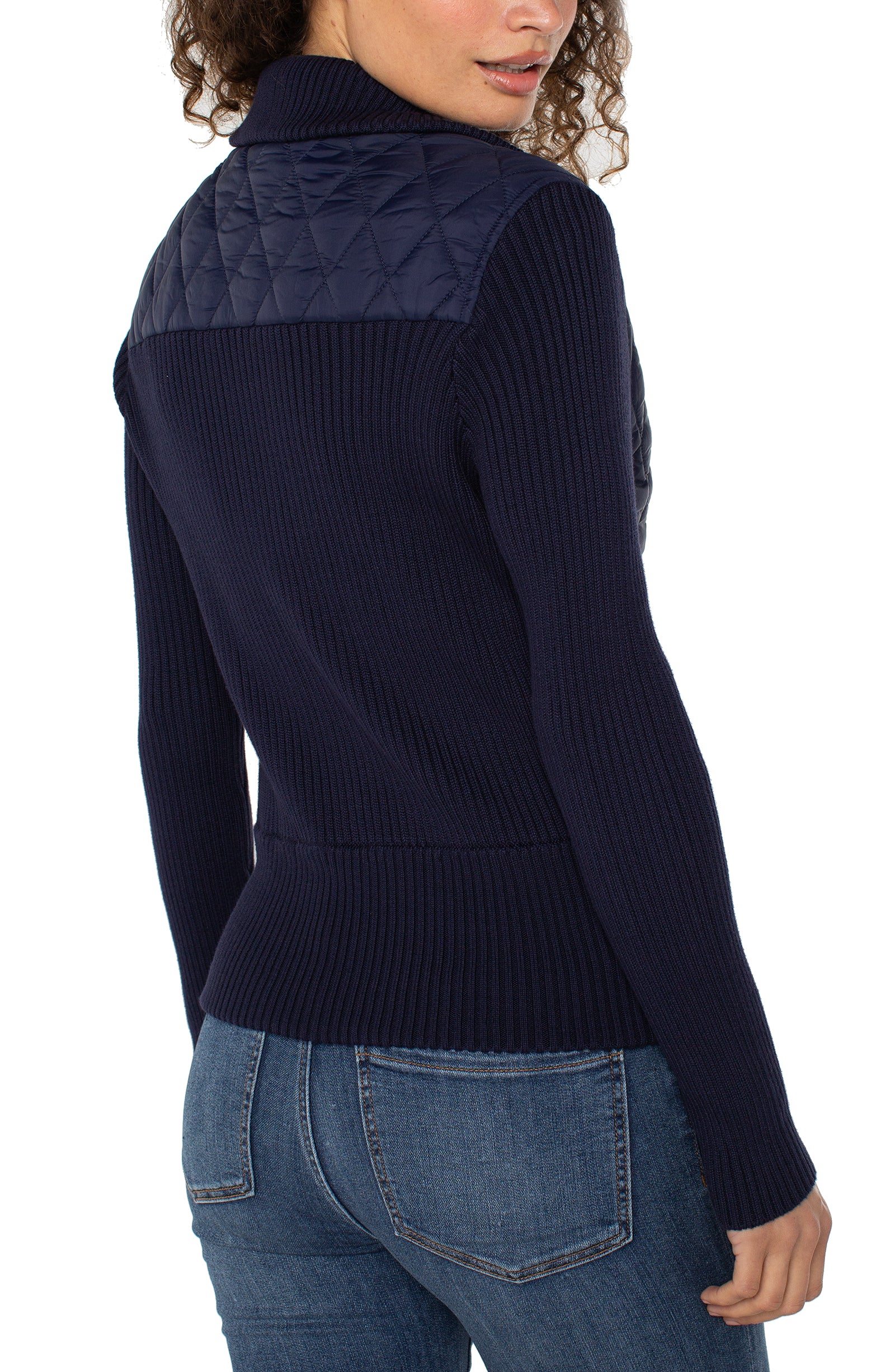 Zip Front Sweater Jacket, Sleek Navy