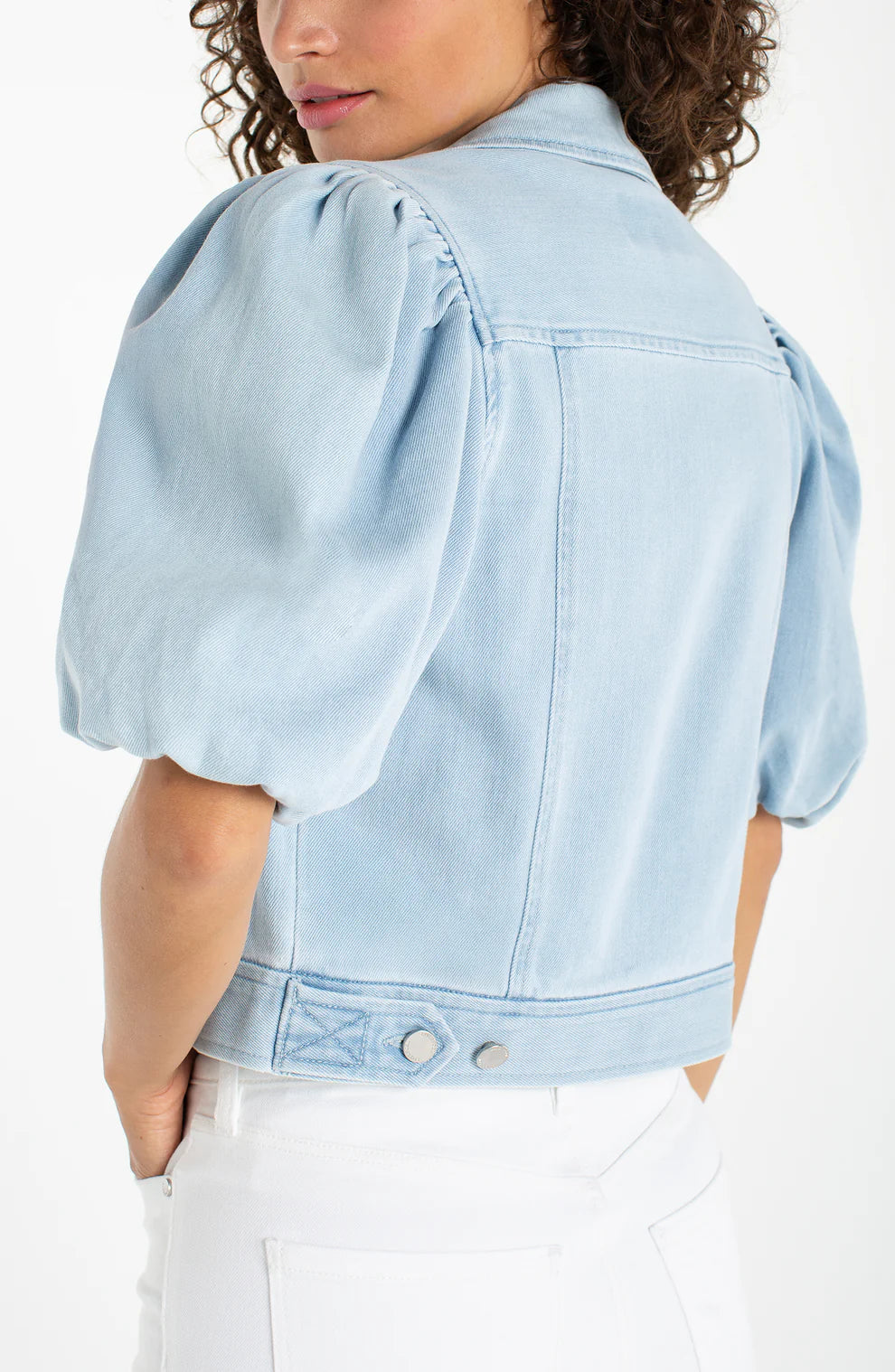 Puff Sleeve Cropped Trucker Jacket, Marine Sea