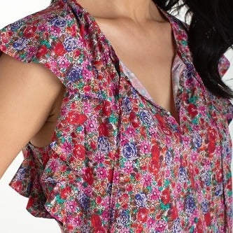 Liverpool flutter sleeve peplum top with ties, alternate view