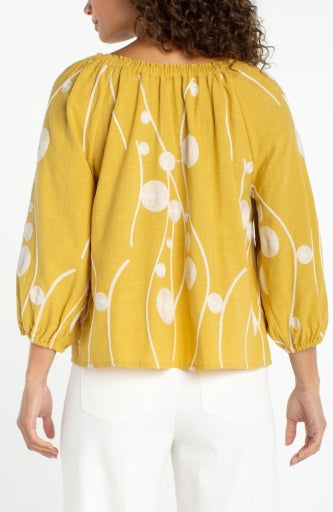Embroidered Three Quarter Sleeve Woven Top