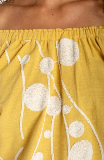 Embroidered Three Quarter Sleeve Woven Top