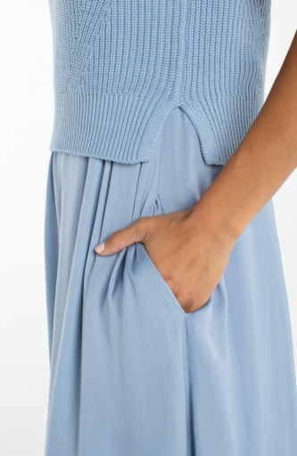 Sleeveless  Woven Sweater Dress, Malibu Blue