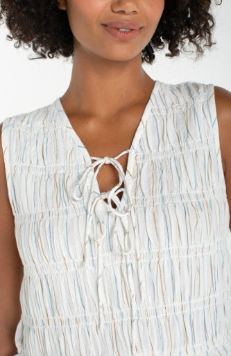 Sleeveless Tie Front Woven top with Smocking