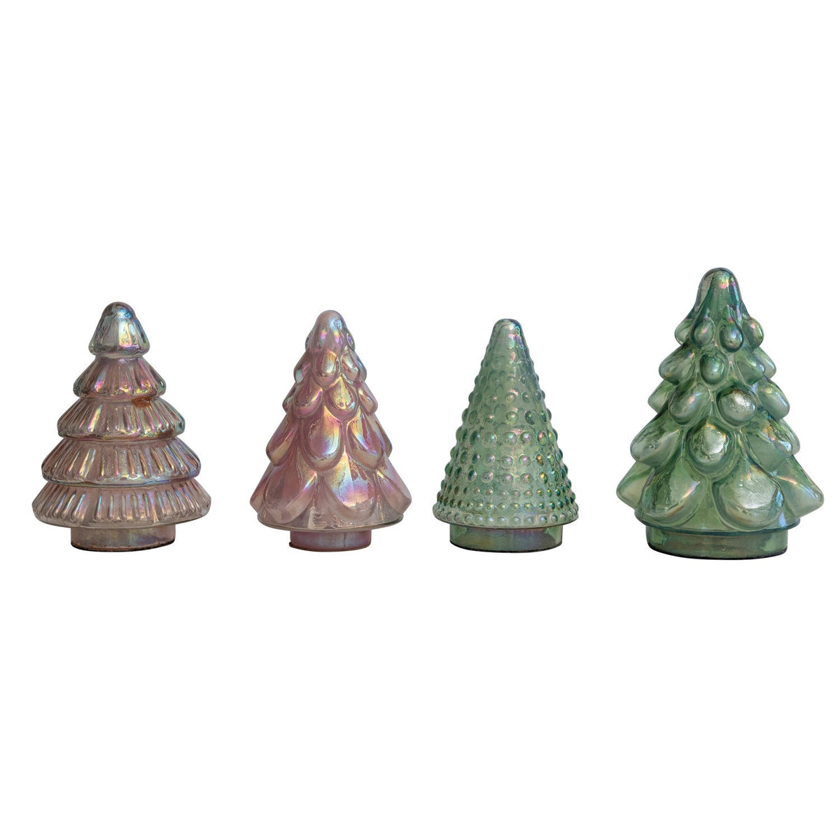 5-1/4" Round x 6-3/4"H Embossed Mercury Glass Tree, 3 Styles, 4 Iridescent Colors