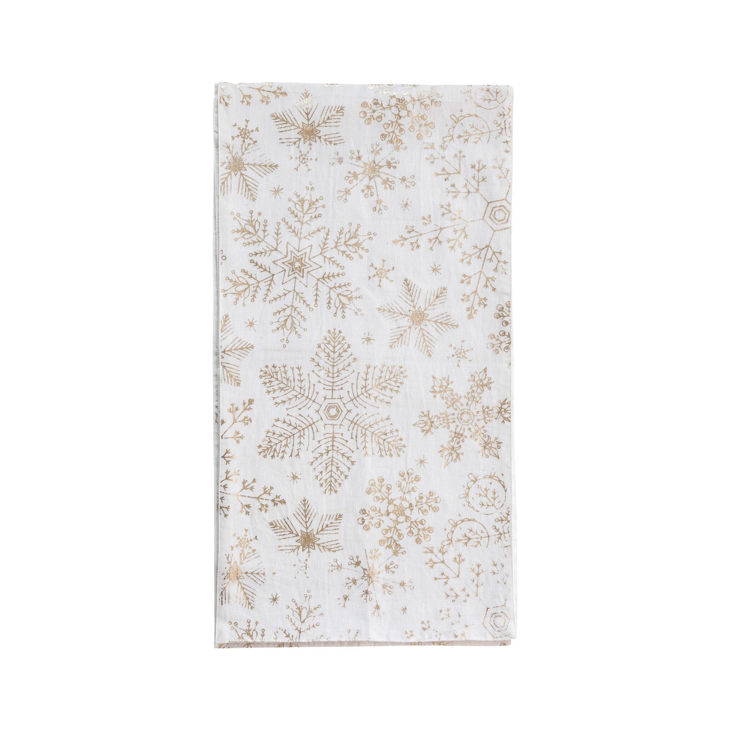 Linen & Cotton Printed Table Runner w/ Gold Foil Snowflake Pattern, White
