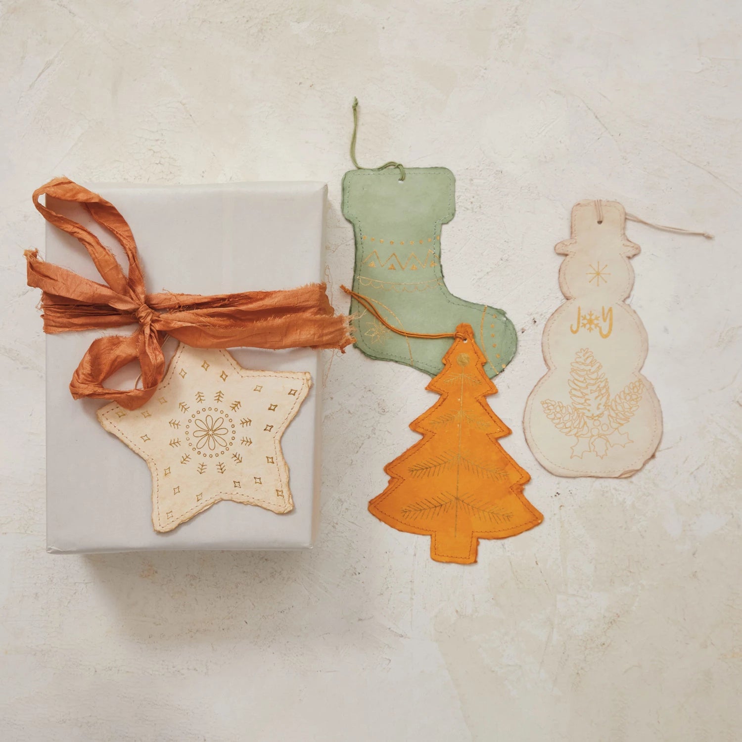 Recycled Paper Star Ornament, Cream & Gold