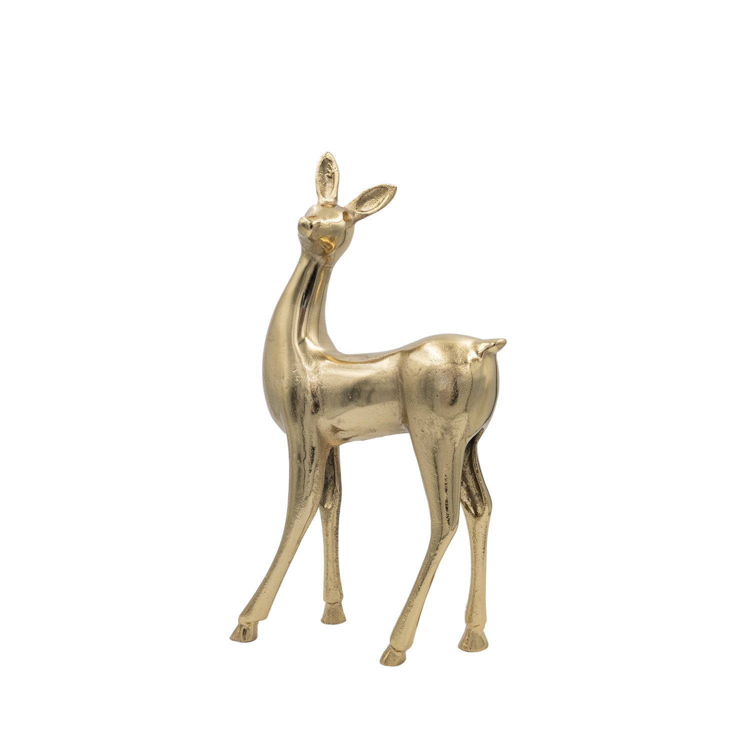9-3/4"L x 3-1/2"W x 16-1/2"H Cast Aluminum Deer, Gold Finish