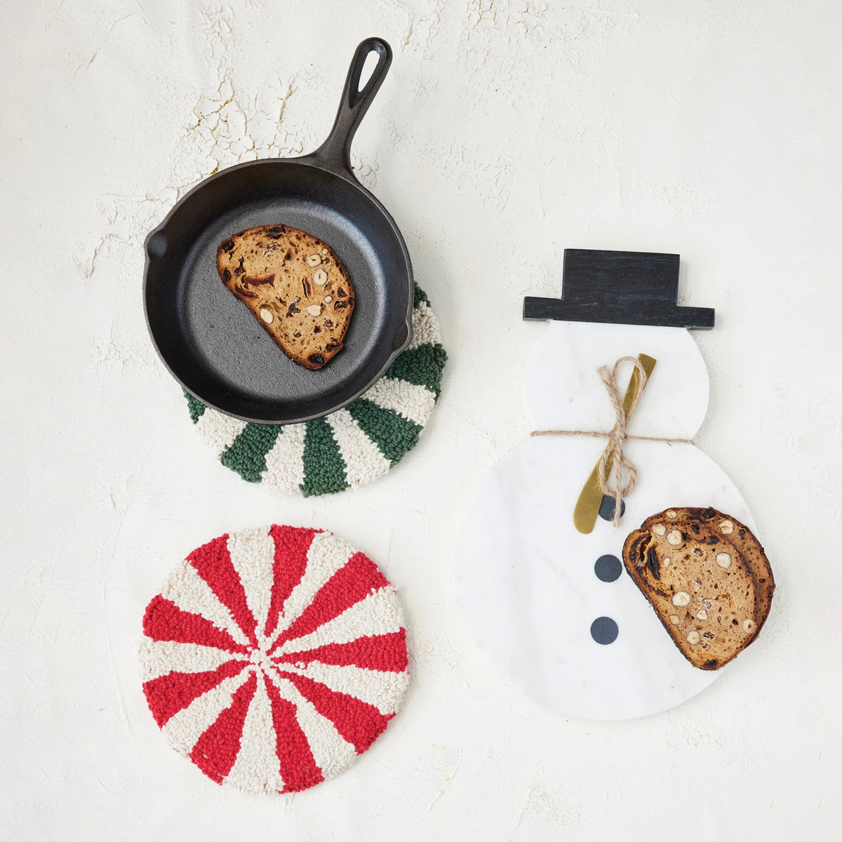 Round Cotton Tufted Candy Striped Trivet, 2 Colors