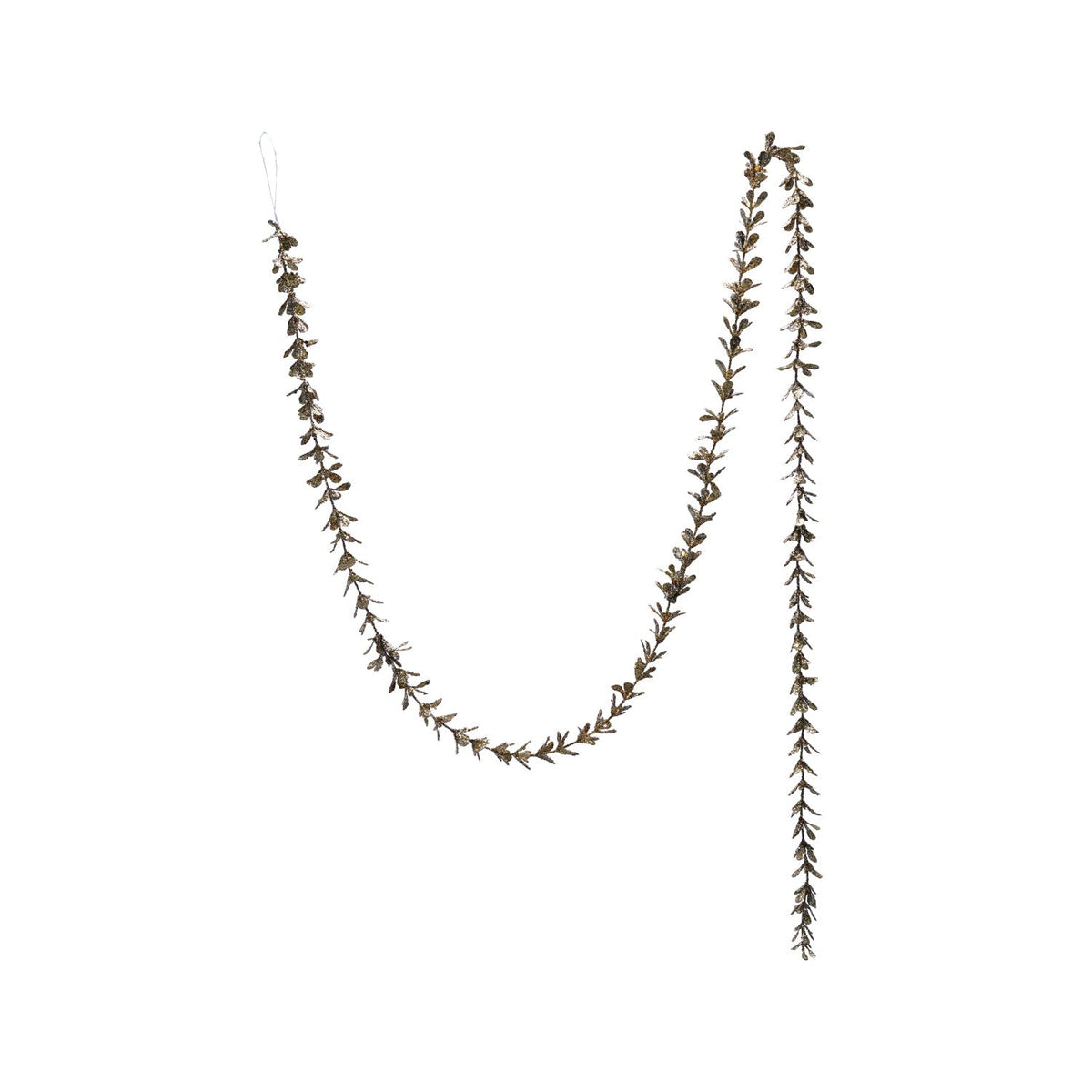 72"L x 1"H Faux Boxwood Garland with Glitter, Champagne Finish