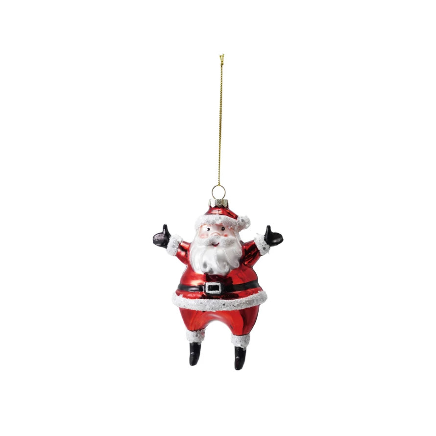 Glass Santa Ornament with Glitter, Red & White