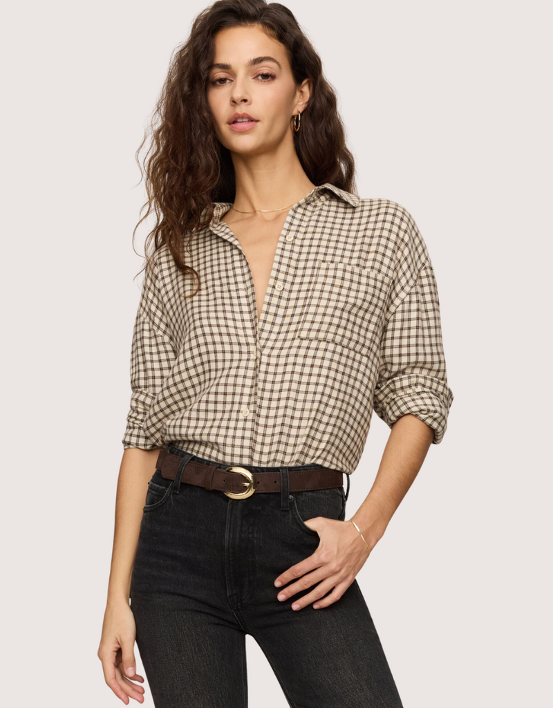 River Plaid Button Up in Dark Chocolate - front